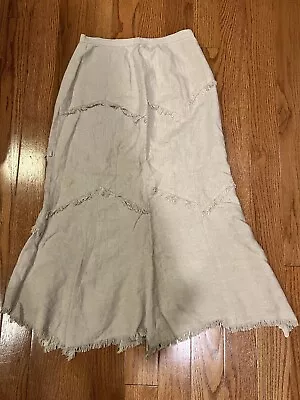 Vintage Demoo Park Linen Long Length Uneven Hem Fringe Raw Edge Skirt • $32