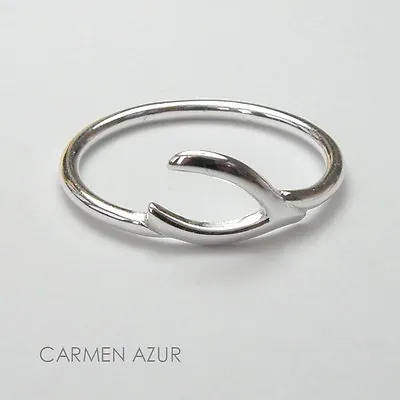 Solid 925 Sterling Silver MIDI Ring Wishbone Above Knuckle Stacking Inc Gift Bag • £9.49