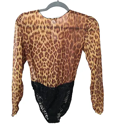 AMAZING Guy Laroche Leopard Print Sheer Bodysuit Vintage Sz Large 1970s Designer • $32