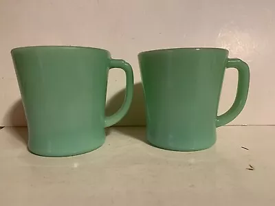 Vtg 1950's FIRE KING Oven Ware Jadeite Green D Handle Coffee Cups Lot Of 2 • $49.99