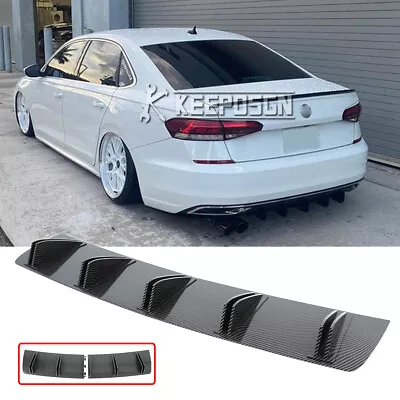 For VW Passat B8 B7 Carbon Fiber Look Rear Lip Bumper Diffuser Shark Fin Spoiler • $45.12