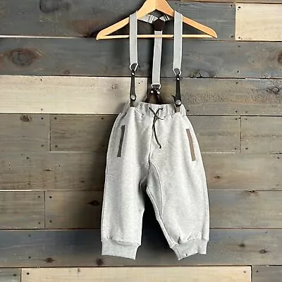 NEW Met Jeans Italy Kids Sweatpants With Suspenders Gray 4-5 XS • $11.70