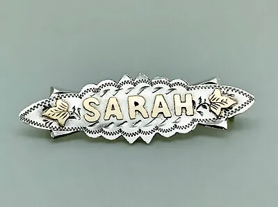 Antique Edwardian 1906 Sterling Silver & Gold SARAH Aesthetic Name Brooch • £44.99