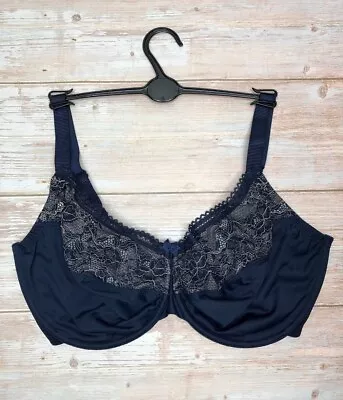 Ex M&S Minimiser Bra 36H  Non-Padded Underwired Marks Spencer NAVY Full Cup Lace • £7.95