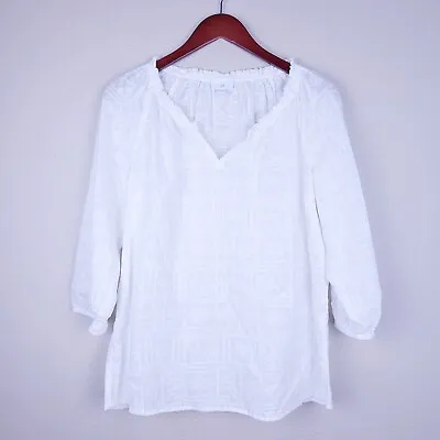 J Jill Blouse Top Shirt Womens Small White Embroidered Lightweight 100% Cotton • $24.88
