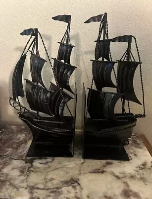 Sailing Ship Metal Book Ends Old World Style 11” Tall • $12.95