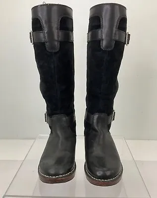 UGG Australia Dunwich Black Suede/Leather Buckle/Hook & Loop Riding Boots Size 5 • $60