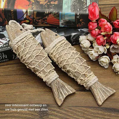 New Vintage Wall Hanging Wooden Fish Ornament Antique Wood Fish Decoration 2Pcs • $16.98