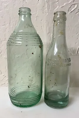 $29 • Buy Vintage Pair Of Pluto Water Bottles - Green/blue Glass - Set Of Two