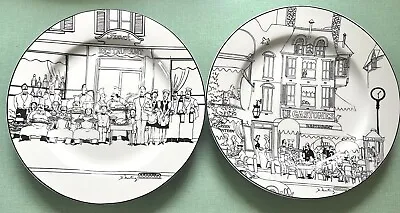 TWO Epoch Le Restaurant DINNER PLATES   Black White French Bistro Cafe 10-3/4” • $12.99