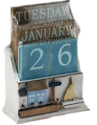 £12.99 • Buy Nautical Wooden Perpetual Calendar Desk Top Eternal Calendar Blocks - Boat House