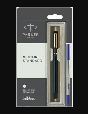 £2.99 • Buy Parker Vector Standard Rollerball Pen - Black, Blue Gold Trim Gift Box Brand New