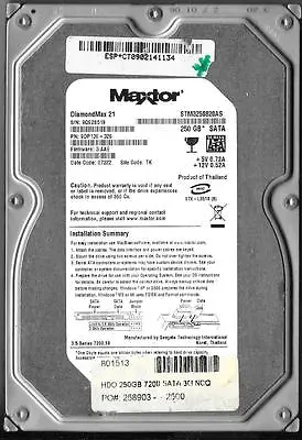 Maxtor Diamondmax 21 Stm3250820as 250gb Sata Hard Drive P/n: 9dp13e-326  Tk • $20.83