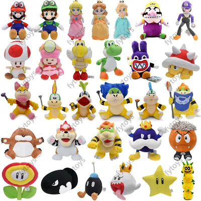 Super Mario Bros Plush Toys Luigi Yoshi Toad Princess Peach Bowser Stuffed Dolls • £20.16