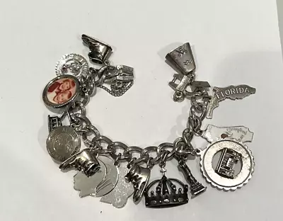 Vintage Monet Charm Bracelet With 15 Sterling Silver Charms • $65