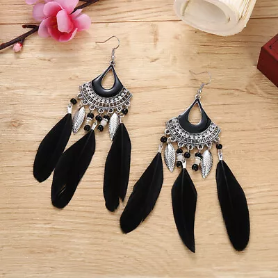 Vintage Bohemian Boho Chain Leaves Feather Crystal Colorful Resin Women Earrings • $2.92