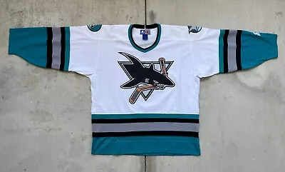 Vintage 90s Starter San Jose Sharks Hockey Jersey Home White Size Large • $80