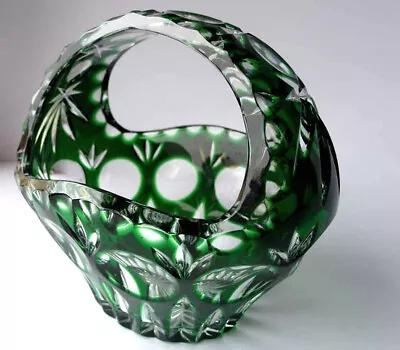 Bowl Basket Lead Glass Glas Smaragd-Grüner Flashing Hand Cut Nachtmann G280 • $285.56