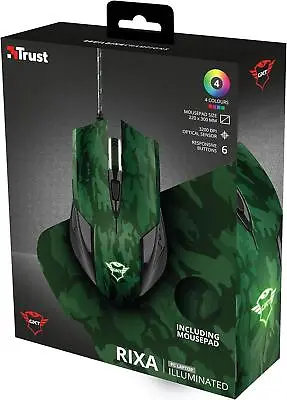 Trust Gaming GXT 781 Rixa Camo Gaming Mouse And Mouse Pad - Green Camo • £12.49