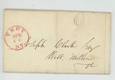 Mr Fancy Cancel Stampless Red Troy NY West Milton VT 1842 FLS #709 • $6.66