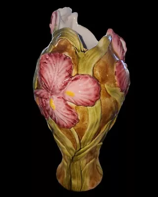 Jay Willfred Andrea By Sadek Majolica Pink Iris Flower High Relief Big 10  Vase  • $57.95