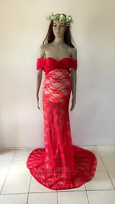 $30 • Buy Red Lace Off Shoulder Maternity Dress Gown - Photography Photo Shoot Pregnant