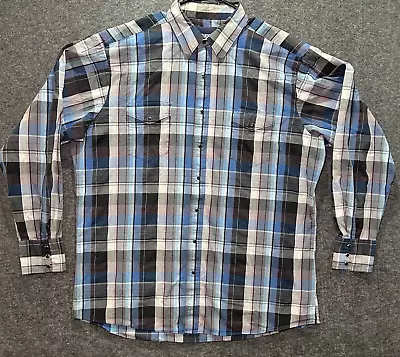 Vtg Wrangler Pearl Snap Shirt Western Cowboy Long Sleeve 2XL Blue Plaid XXL • $14.95