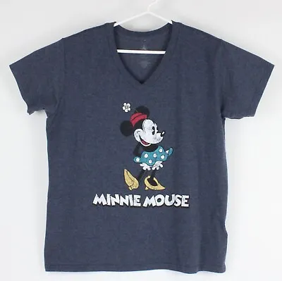 Minnie Mouse T-Shirt Size XL Disney Heather Blue Faux Distressed V-neck Bust 45  • $11.95