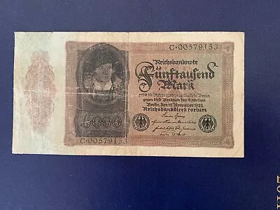 1922 German 5 000 Mark Banknote-large Banknote-very Good • $15