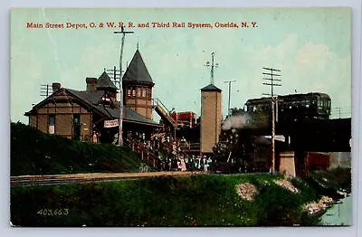 J92/ Oneida New York Postcard C1910 Main Street Depot O&W Railroad  519 • $16.10