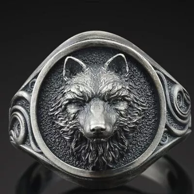 Punk Black Silver Wolf Engraved Ring For Men Jewelry Cocktail Party Gift • $0.73