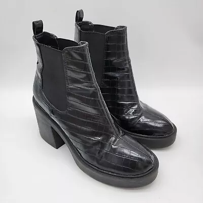 London Rebel Women’s Black Faux Patent Leather Chunky Boots Size 40  • £20.37