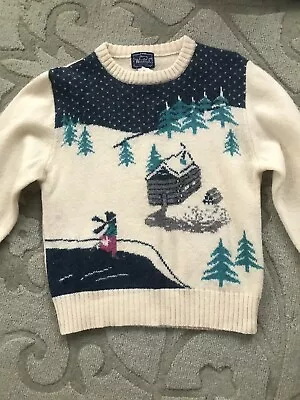 Woolrich Winter Scene Sweater Ski Lodge Skating Lrg Vintage • $55