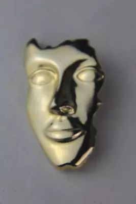 Vintage M Jent Gold Tone Abstract Face Mask Brooch • $17.99