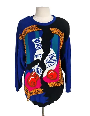 I.B.DIFFUSION SPORT Womens Abstract Beaded Print Size L Crew Neck Long SL 307A • $33.99