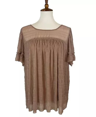 Max Studio Women's Plus Mesh Lace Short Sleeve Knit Top Vicuna Size 1X • $18.19