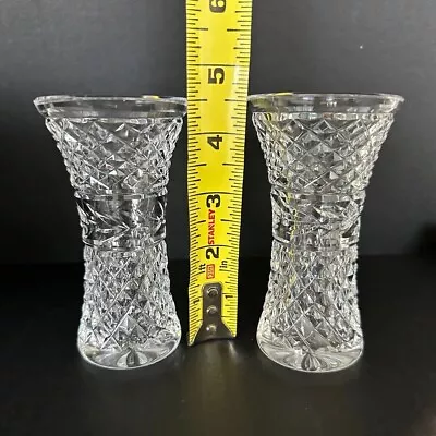 Vtg Waterford Crystal Glandore Small 4  ½  Tall Flower Vase - Matched Pair • $45