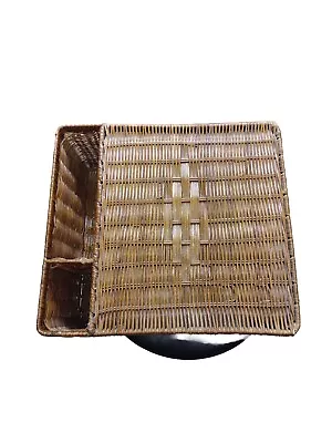 Vtg Small Brown Rattan Wicker Breakfast Bed Serving Tray 12 X 11 X 6 Inches • $41.58