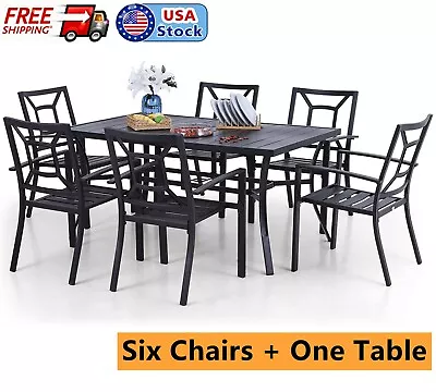 7Pcs Patio Dining Furniture Set Outdoor Table Chairs Set Rectangular Metal Table • $499.99