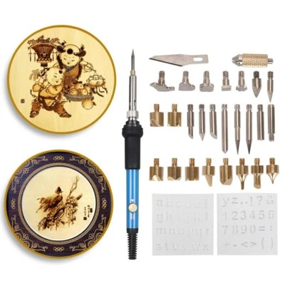 $17.89 • Buy Wood Burning Kit 60W Pyrography Burner Pen Solder Iron Carving Temp Adjustable