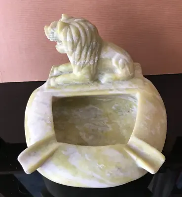 Vintage Hand Carved Heavy Stone Onyx Marble Seated Lion Ashtray  ? Oriental Asia • £4