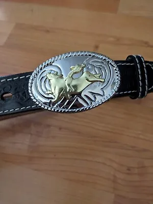 Youth 24 Nocona Black Tooled Leather Western Belt W/ Bull Rider Cowboy Buckle. • $13.99