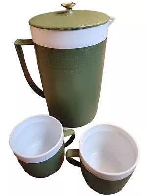 2 Vtg 1950s Olympian Therm-O-Ware Plastic Mugs Cups W/Pitcher Green Color EUC • $19.97