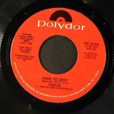 VISAGE: Fade To Grey / Same POLYDOR 7  Single 45 RPM • $25