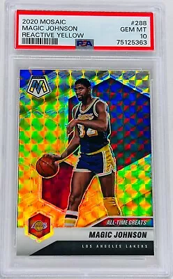 Magic Johnson 2020-21 Panini Mosaic Reactive Yellow Prizm #288 Lakers PSA 10 • $26.95