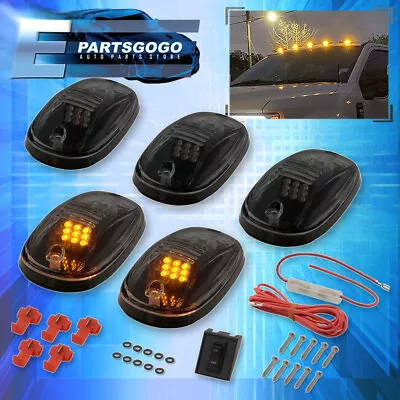 5PCS Smoke Lens 9 Amber LED Cab Roof Clearance Lights 4X4 Truck SUV + Wiring Kit • $26.99