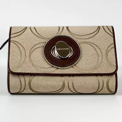 OROTON Monogram Signature Jacquard Clutch Purse Bag Leather Trim Small Turn-lock • $39.97