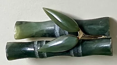 Vintage Unsigned Swoboda Jewelry Bamboo Natural Jade Stone Brooch Pin 1960's • $8.75