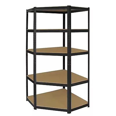 5 Shelf Heavy Duty Boltless Corner Shelving Unit Garage Shop Display Rack BLACK • £69.99