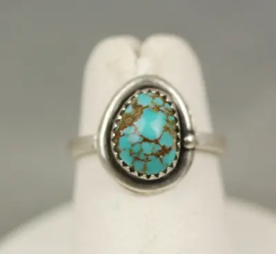 NUMBER # 8 Mine NV Turquoise Ring Sterling Blue Brown Web Webbed Small Dainty 5 • $70